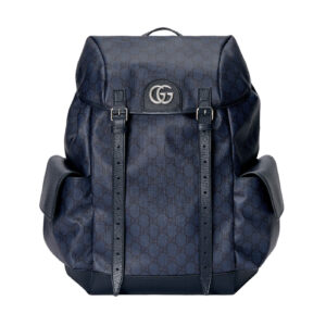 Ophidia GG Medium Backpack in Blue and Black GG Supreme Canvas - GP04