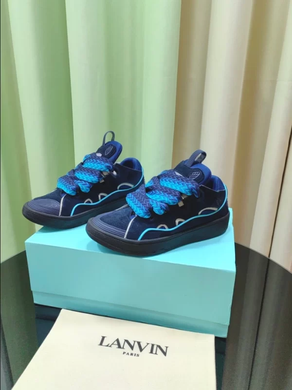 Lanvin Leather Curb Sneaker in Navy Blue and Gray - LV08