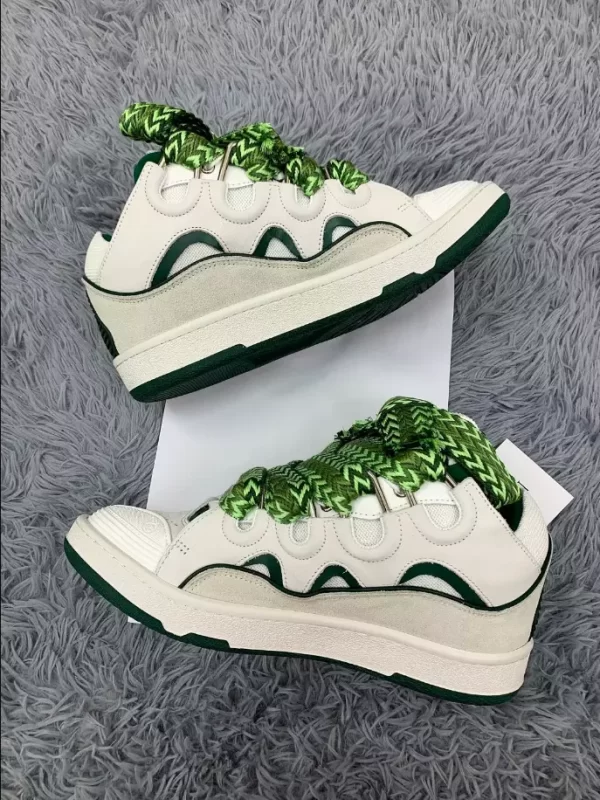 Lanvin Leather Curb Sneaker in White and Green - LV02