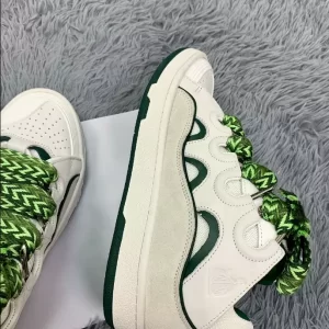 Lanvin Leather Curb Sneaker in White and Green - LV02