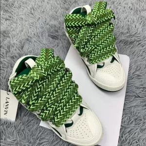 Lanvin Leather Curb Sneaker in White and Green - LV02