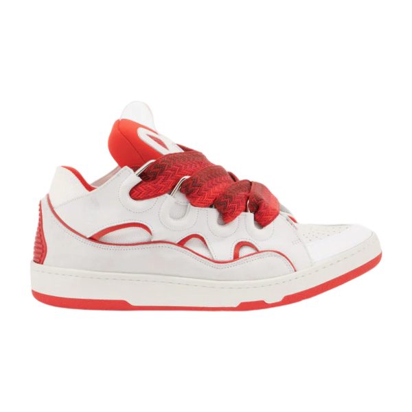 Lanvin Leather Curb Sneaker in White and Red - LV01