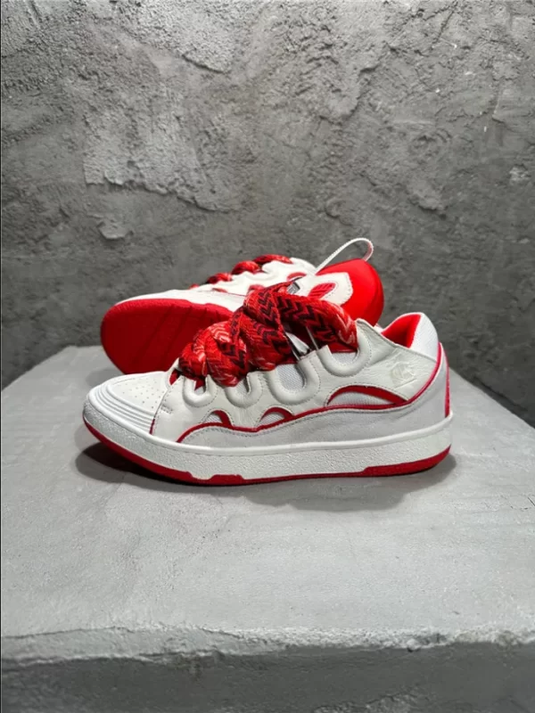 Lanvin Leather Curb Sneaker in White and Red - LV01