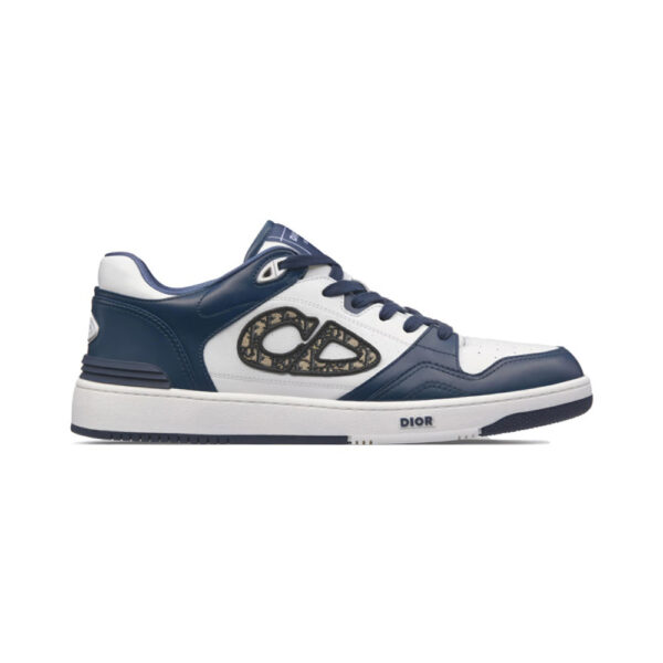 Dior B57 Low-Top Sneaker Navy Blue and White Smooth Calfskin with Beige and Black Dior Oblique Jacquard - DS62