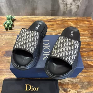 Dior H-Town Sandal Black Rubber with Beige and Black Dior Oblique Jacquard - SD07