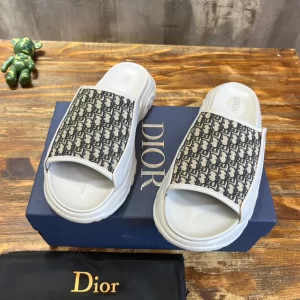 Dior H-Town Sandal Gray Rubber with Beige and Black Dior Oblique Jacquard - SD08