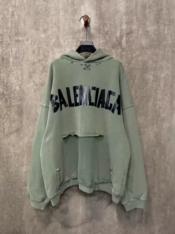 Balenciaga New Tape Type Ripped Pocket Hoodie Large Fit - HB23