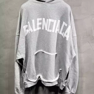 Balenciaga New Tape Type Tr Ripped Pocket Hoodie in Grey - HB25