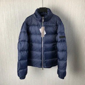 Dior Oblique Down Jacket Navy Blue Technical Jacquard