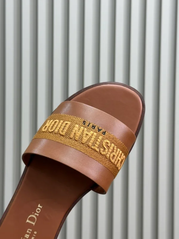 Dior Dway Slide Camel Calfskin and Embroidered Cotton - SD23