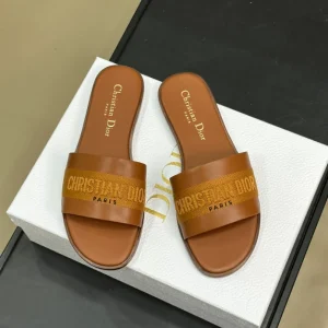 Dior Dway Slide Camel Calfskin and Embroidered Cotton - SD23