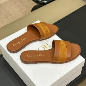 Dior Dway Slide Camel Calfskin and Embroidered Cotton - SD23