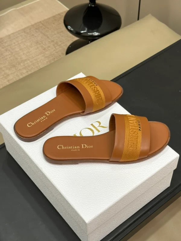 Dior Dway Slide Camel Calfskin and Embroidered Cotton - SD23