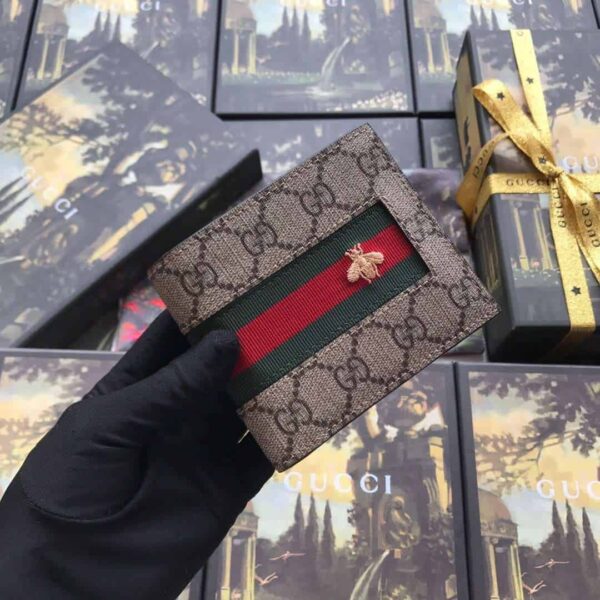 Gucci GG Supreme Canvas Web Bee Embroidered Compact Wallet - GW21