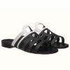 Hermes Camelia Slide Sandals In BlackWhite Calfskin - HSM45