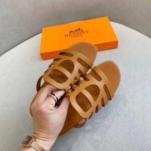 Hermes Camelia Slide Sandals In Brown Calfskin - HSM43