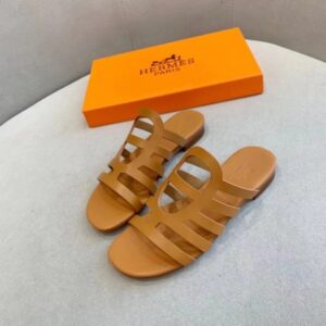 Hermes Camelia Slide Sandals In Brown Calfskin - HSM43