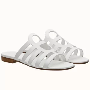 Hermes Camelia Slide Sandals In White Calfskin - HSM44