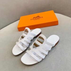 Hermes Camelia Slide Sandals In White Calfskin - HSM44