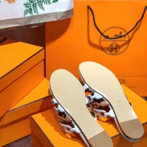 Hermes Thalassa Slide Sandals In BrownWhite Lambskin - HSM41