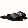 Hermes View Slide Sandals In Black Leather - HSM36