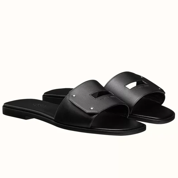 Hermes View Slide Sandals In Black Leather - HSM36