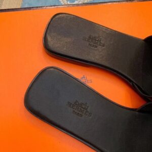Hermes View Slide Sandals In Black Patent Calfskin - HSM38