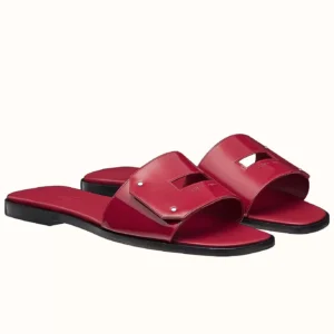 Hermes View Slide Sandals In Red Patent Calfskin - HSM39