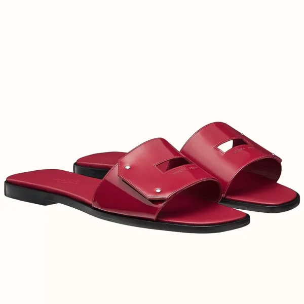 Hermes View Slide Sandals In Red Patent Calfskin - HSM39