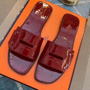 Hermes View Slide Sandals In Red Patent Calfskin - HSM39