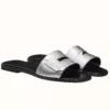 Hermes View Slide Sandals In Silver Epsom Calfskin - HSM37