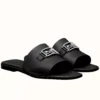 Hermes Villa Slide Sandals In Black Leather - HSM40