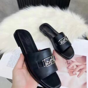 Hermes Villa Slide Sandals In Black Leather - HSM40
