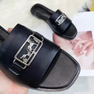 Hermes Villa Slide Sandals In Black Leather - HSM40