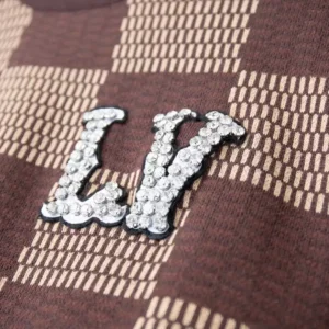 Louis Vuitton Short-Sleeved Cotton Damier Crewneck With Crystal LV Patch - LT105