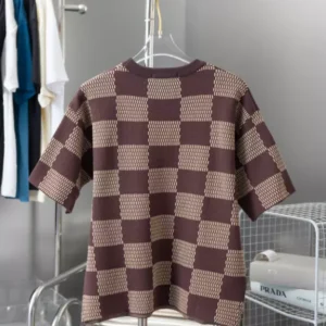 Louis Vuitton Short-Sleeved Cotton Damier Crewneck With Crystal LV Patch - LT105