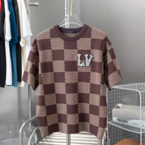 Louis Vuitton Short-Sleeved Cotton Damier Crewneck With Crystal LV Patch - LT105
