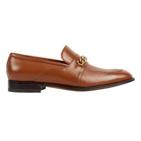 Gucci Men's Leather Loafers With Interlocking G In Brown - GL29
