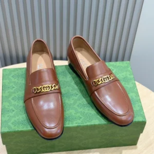Gucci Men's Leather Loafers With Interlocking G In Brown - GL29