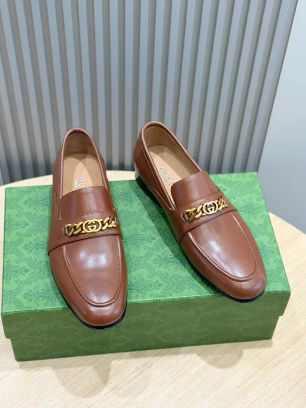Gucci Men's Leather Loafers With Interlocking G In Brown - GL29