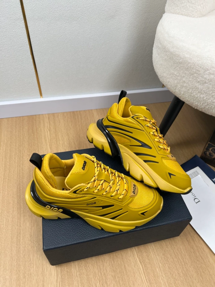 Dior B44 Blade Sneaker White Technical Mesh and Yellow Technical Fabric - DS171